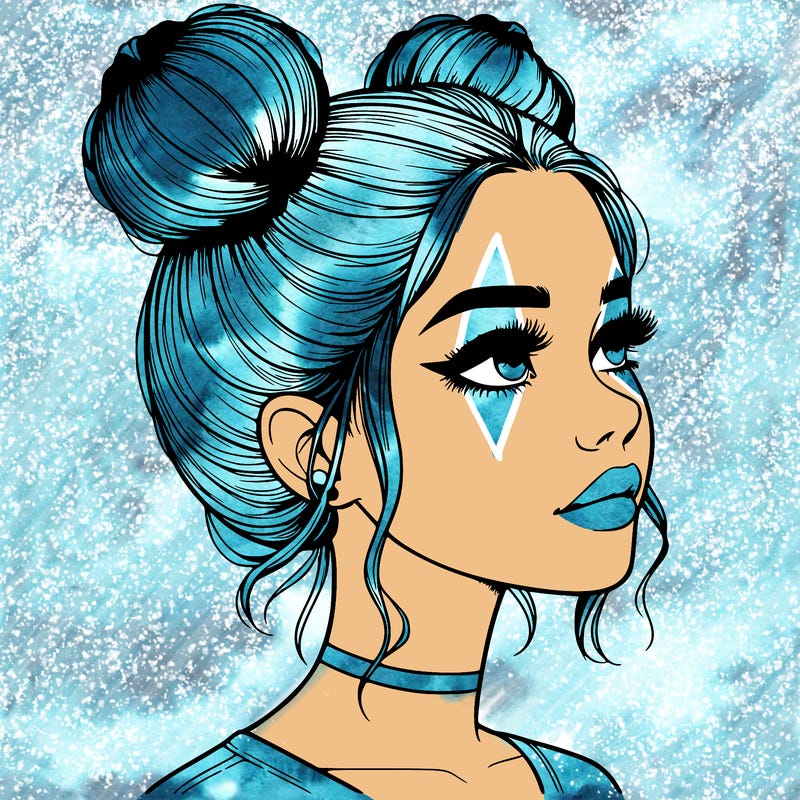 realistic girl with buns on the top of her head