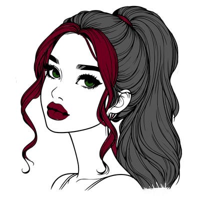 realistic girl with a ponytail on her hair and lips