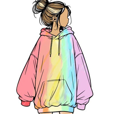 realistic girl with a oversized sweatshirt on and a bun