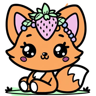 cute cartoon fox with a strawberry on its head