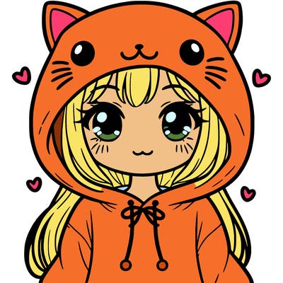 cute teen girl wearing cute cat hoodie