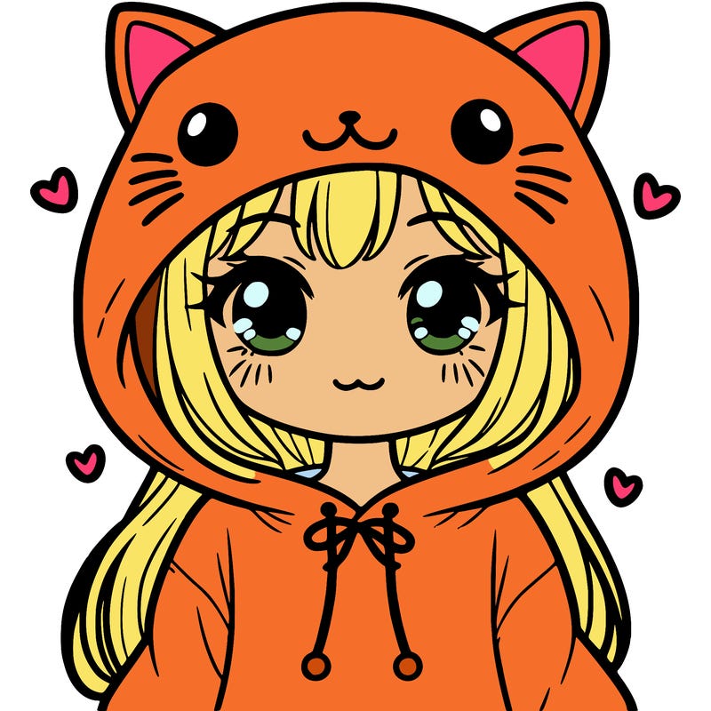 cute teen girl wearing cute cat hoodie