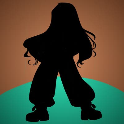 girl in baggy pants crop top and long hair