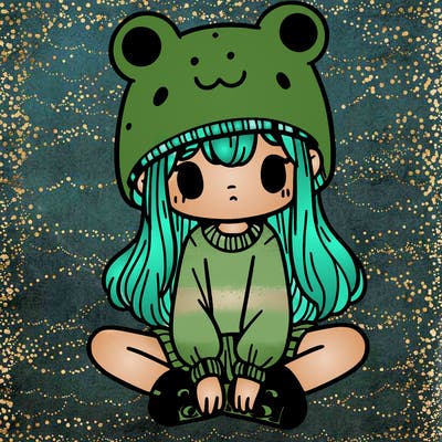 a girl wearing a frog hat and some frog socks