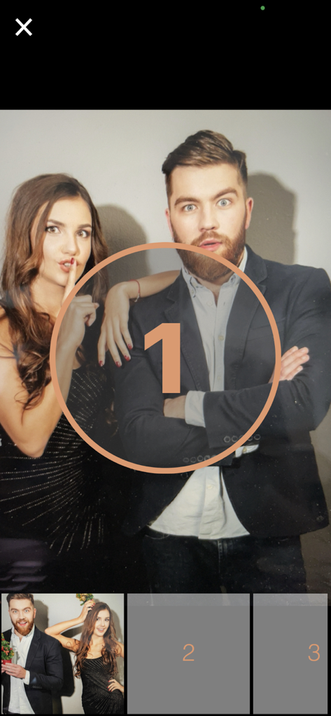 LumaBooth Event Photo Booth - LumaBooth app interface showing guests posing for a photo with a countdown timer