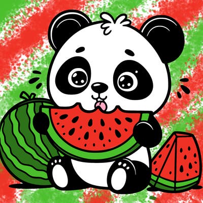 panda eating a watermelon