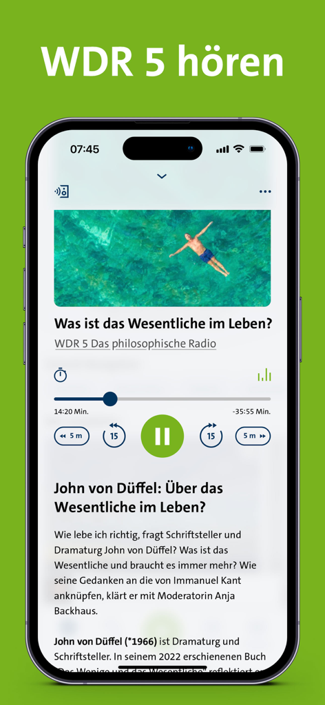 WDR 5 - WDR 5 mobile app showing the audio player for a philosophical radio program