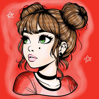 realistic girl with spacebuns