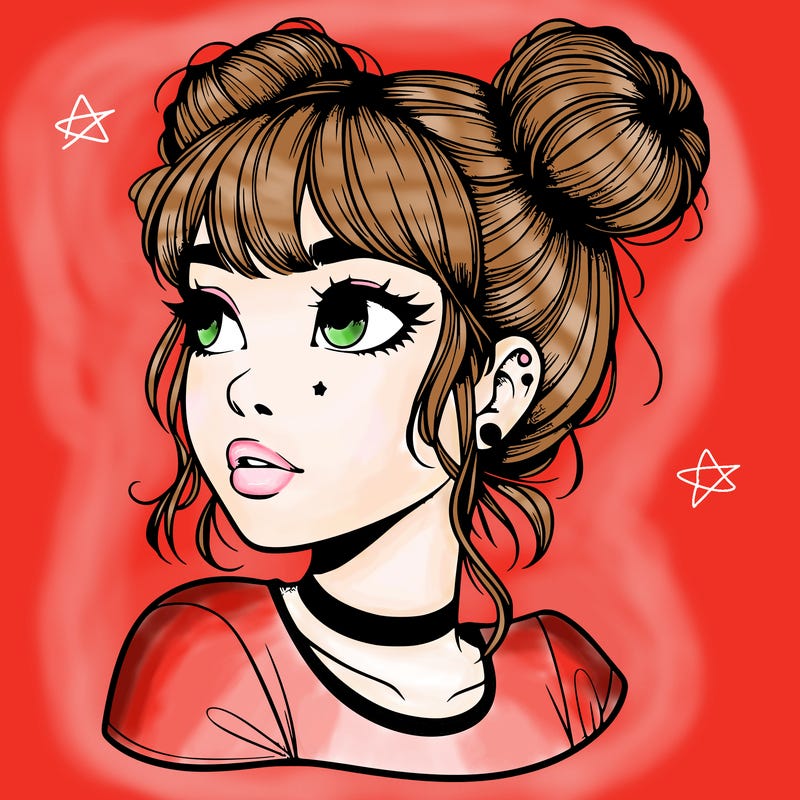 realistic girl with spacebuns