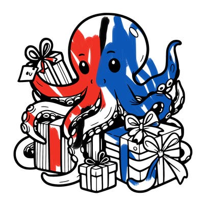 an octopus wrapping gifts