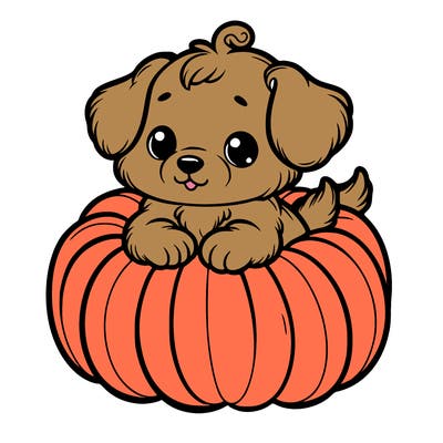 cute little puppy in a pumpkin