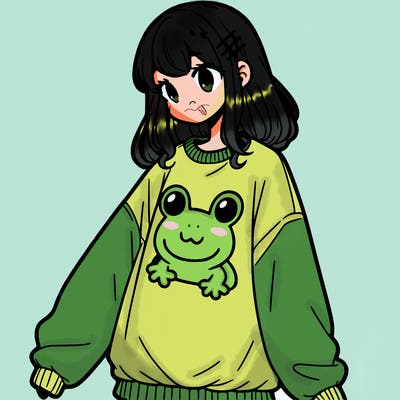 girl wearing frogging sweatshirt