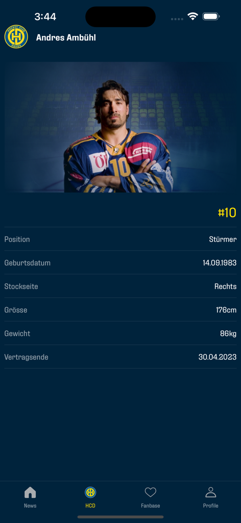 Hockey Club Davos - Offizielles Hockey Club Davos App-Spielerprofil für Andres Ambühl