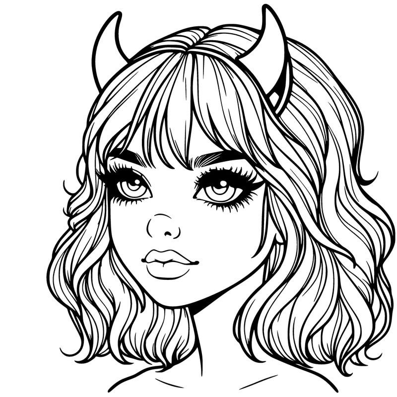 realistic girl with devil horns