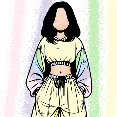 realistic girl faceless with baggy pants and a crop top
