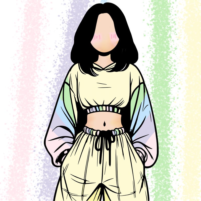 realistic girl faceless with baggy pants and a crop top