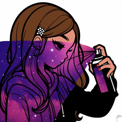 a realistic girl spray painting