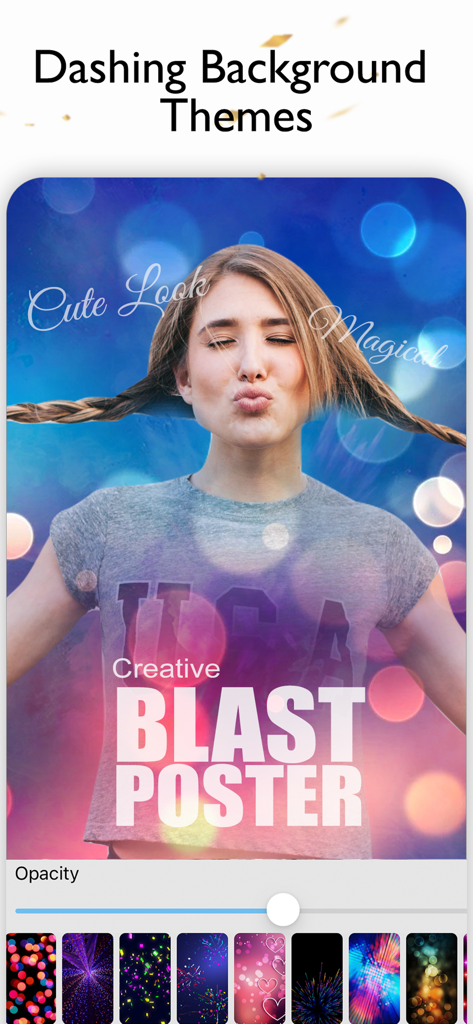 ポスターメーカーアプリの背景テーマオプションを示すモバイル画面。