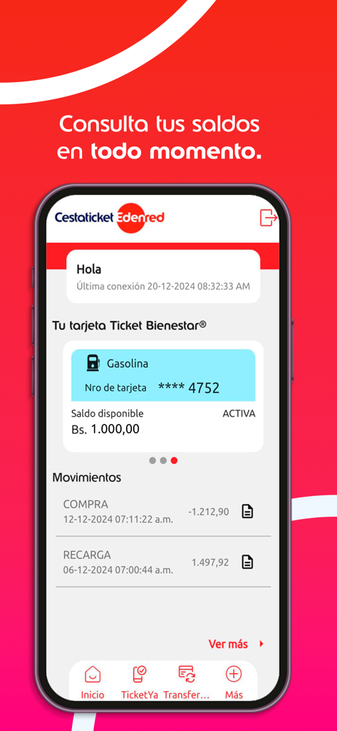 Cestaticket Edenred - Cestaticket Edenred mobile app interface showing benefit card balance and transaction history