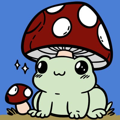 a cute frog with a mushroom hat