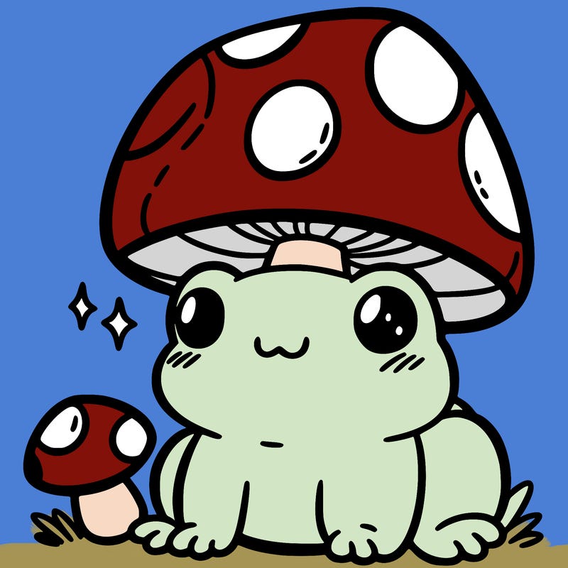 a cute frog with a mushroom hat