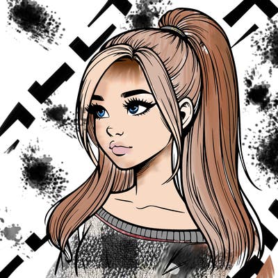 realistic girl with a high ponytail