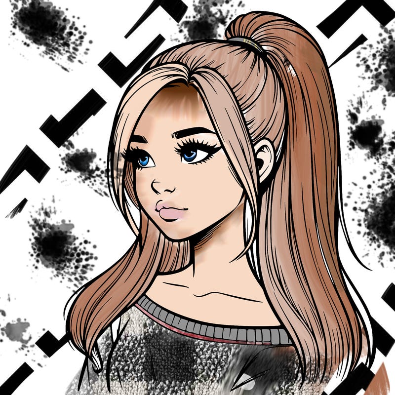 realistic girl with a high ponytail