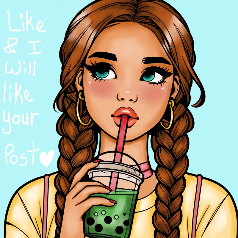 realistic girl with braided hair drinking boba
