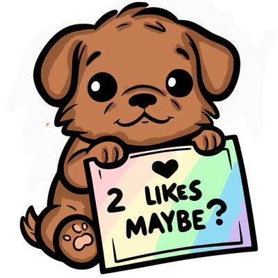 a puppy holding a sign that says 2 likes maybe?