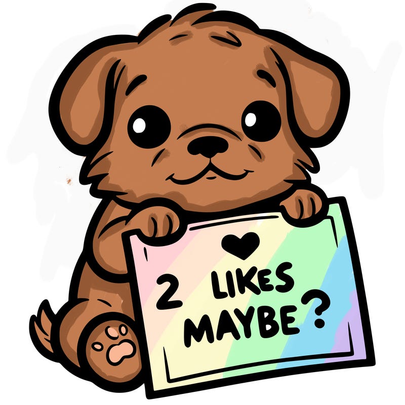 a puppy holding a sign that says 2 likes maybe?