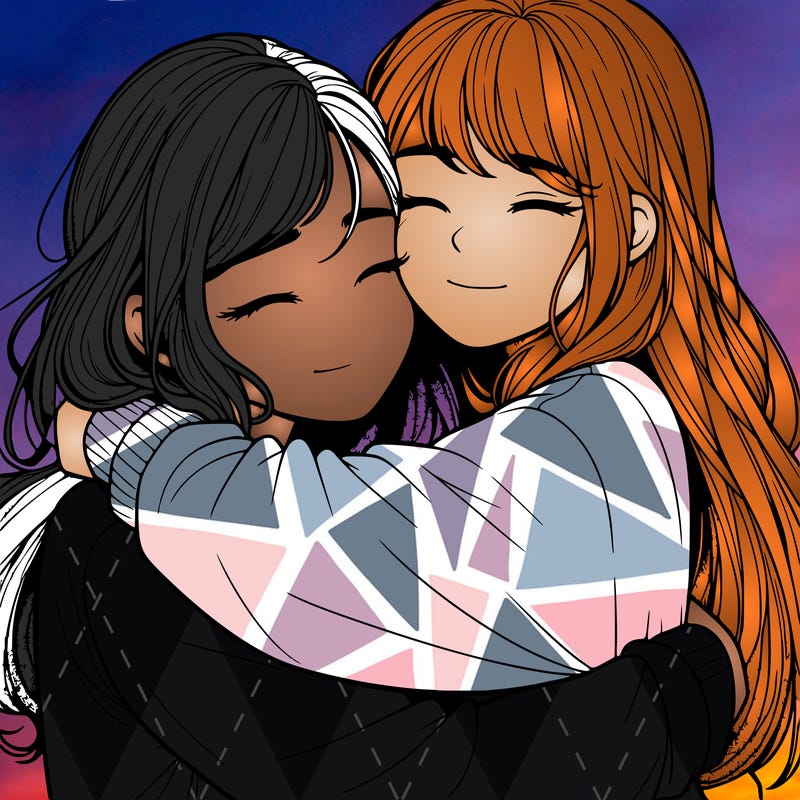 realistic two girls hugging