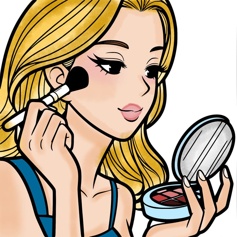 little girl putting on makeup