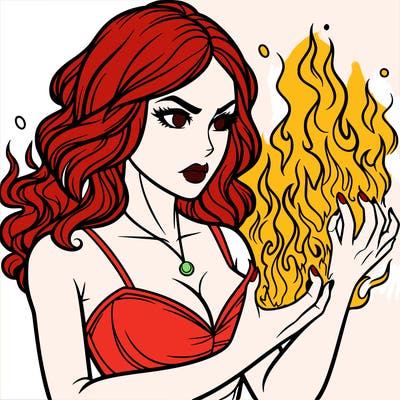 a realistic woman having the power of fire