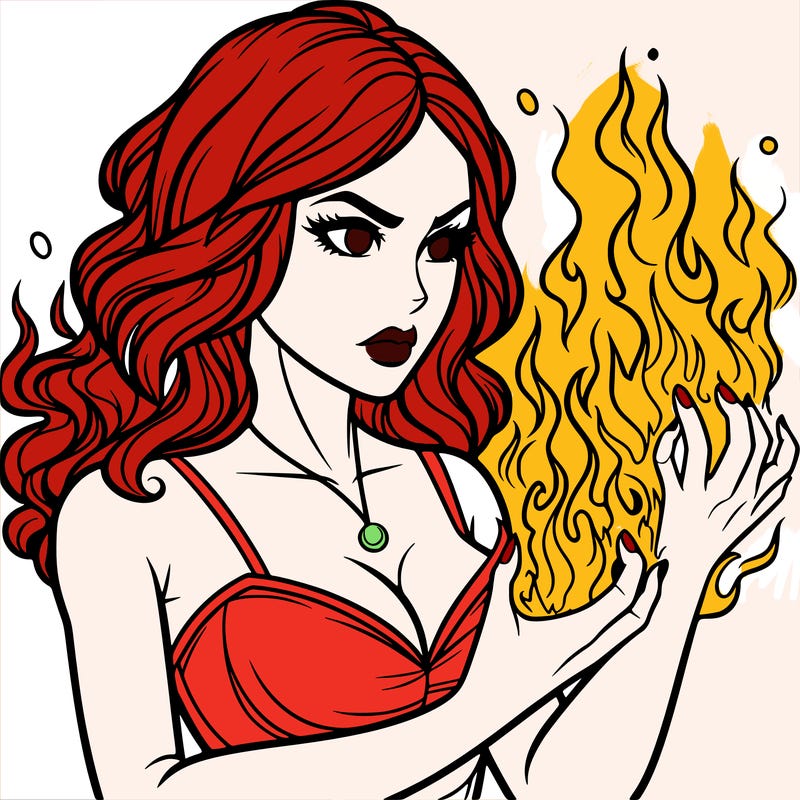 a realistic woman having the power of fire