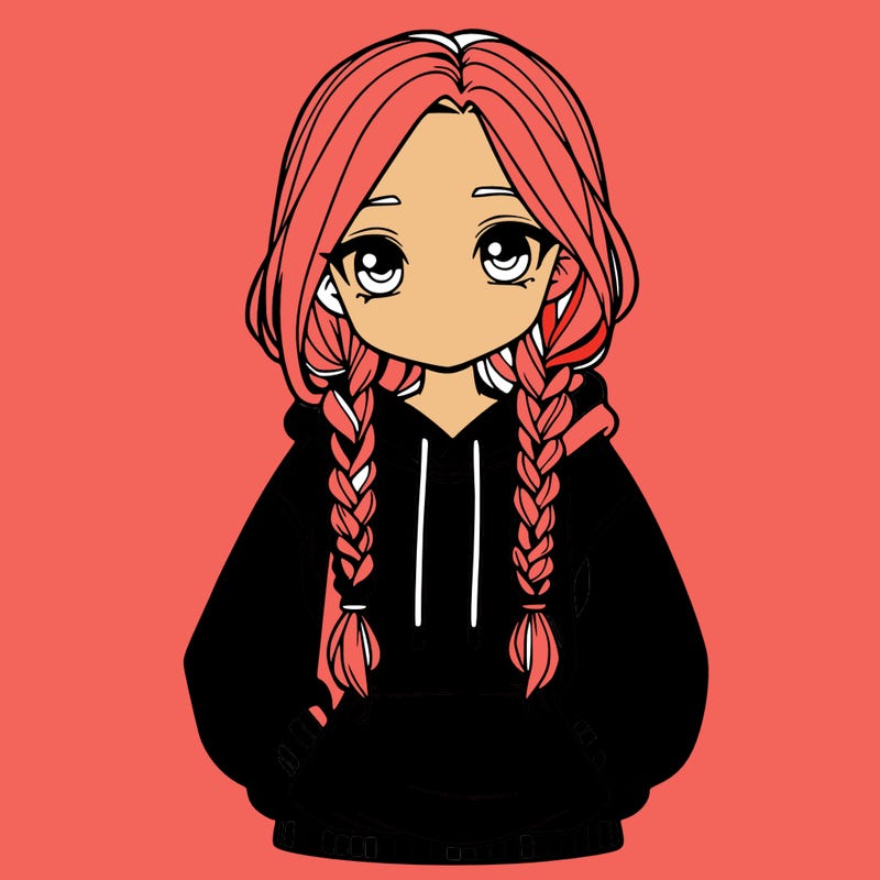 a realistic girl with a oversized hoodie and she has braids