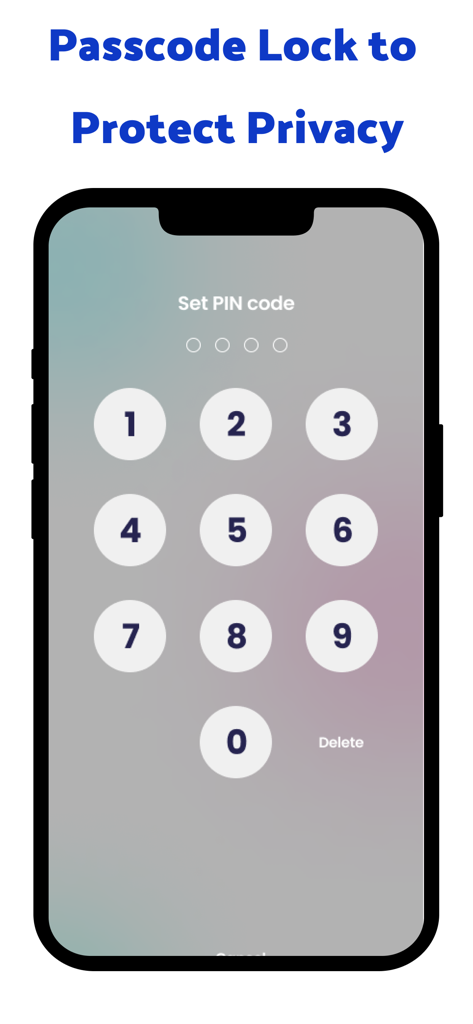 Parallel Account - Dual Space - A mobile phone screen displaying a numeric keypad to set a PIN code for passcode lock protection.