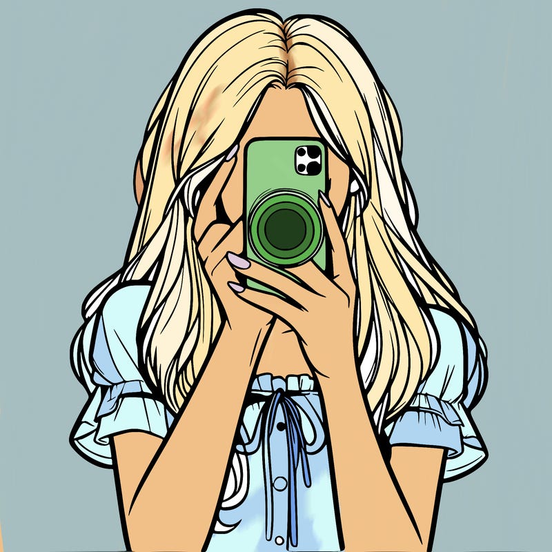 a realistic girl holding her phone taking pictures