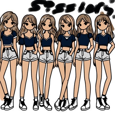a group of girls wearing crop tops and shorts