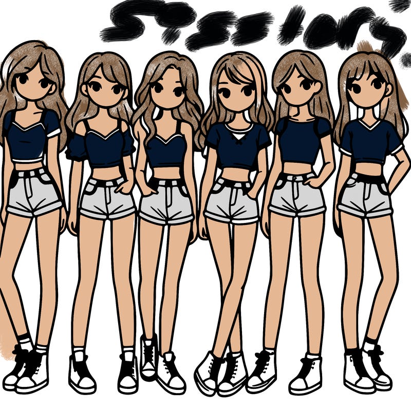 a group of girls wearing crop tops and shorts