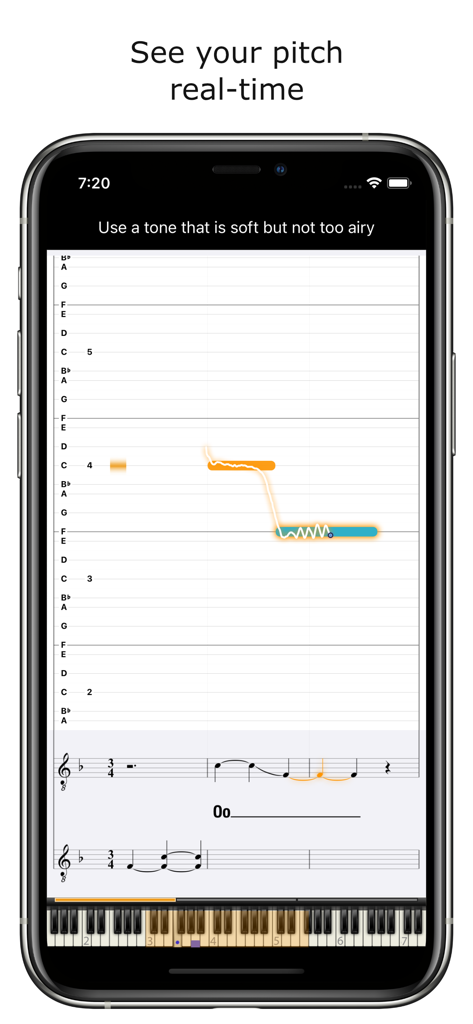 Interface de rastreamento e treinamento de afinação vocal em tempo real no Erol Singers Studio