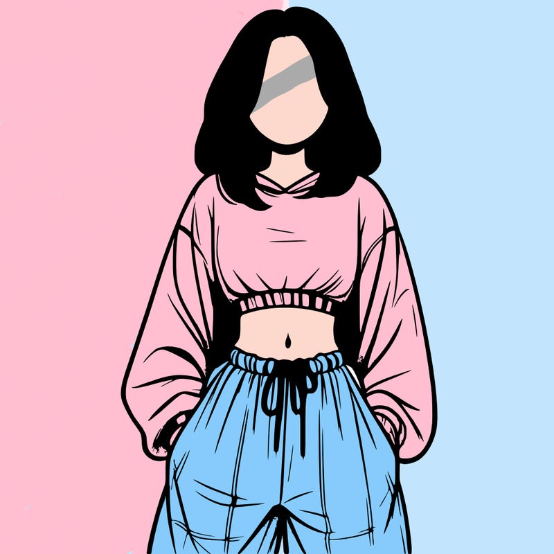 realistic girl faceless with baggy pants and a crop top