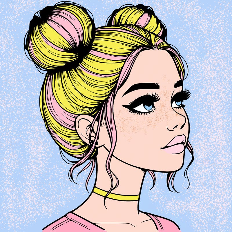 realistic girl with buns on the top of her head