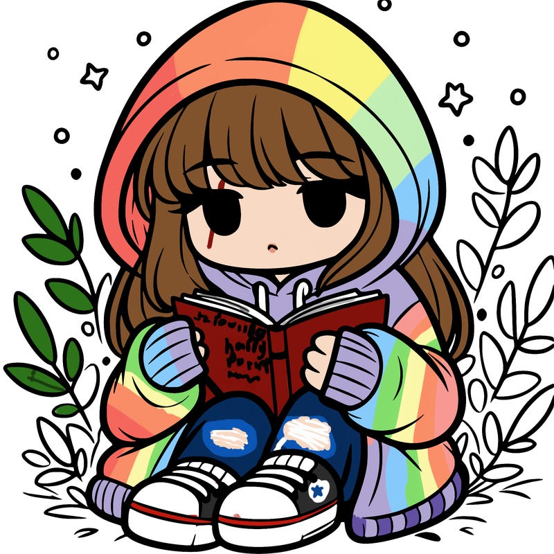 girl in oversized hoodie reading a book
