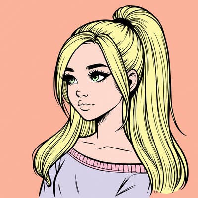 realistic girl with a high ponytail