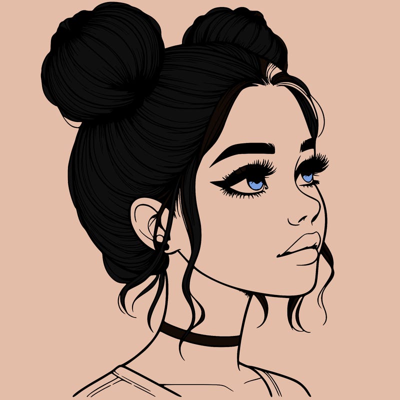realistic girl with buns on the top of her head