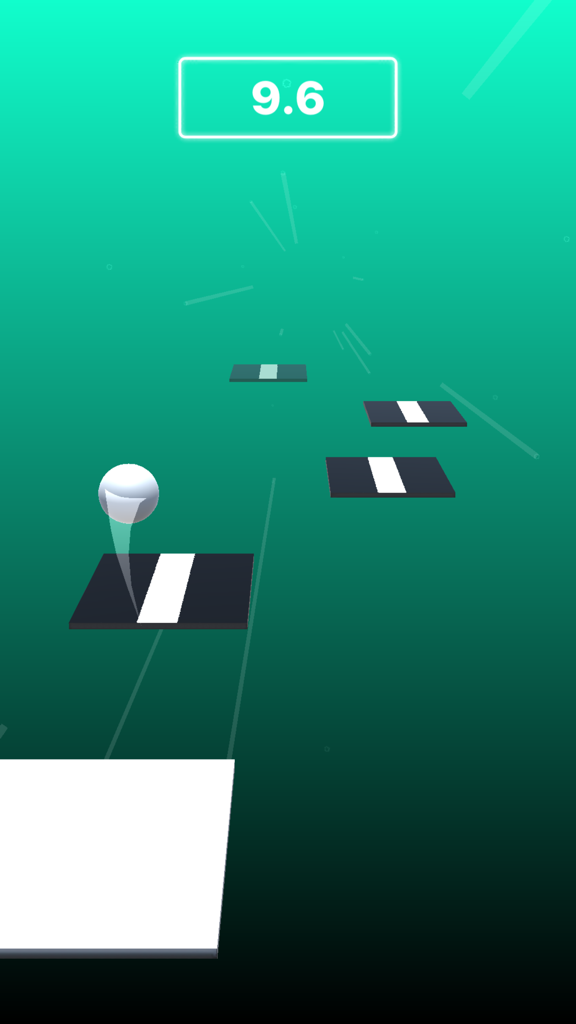 Bouncing Ball music game - A white ball bouncing on black rhythm tiles in a green themed classical music game