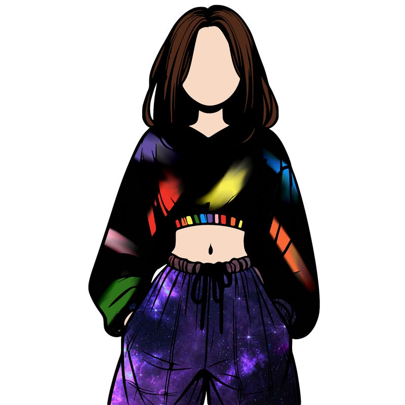 realistic girl faceless with baggy pants and a crop top