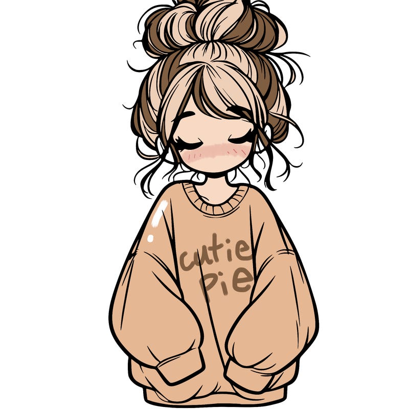 girl with baggy sweatshirt and messy bun
