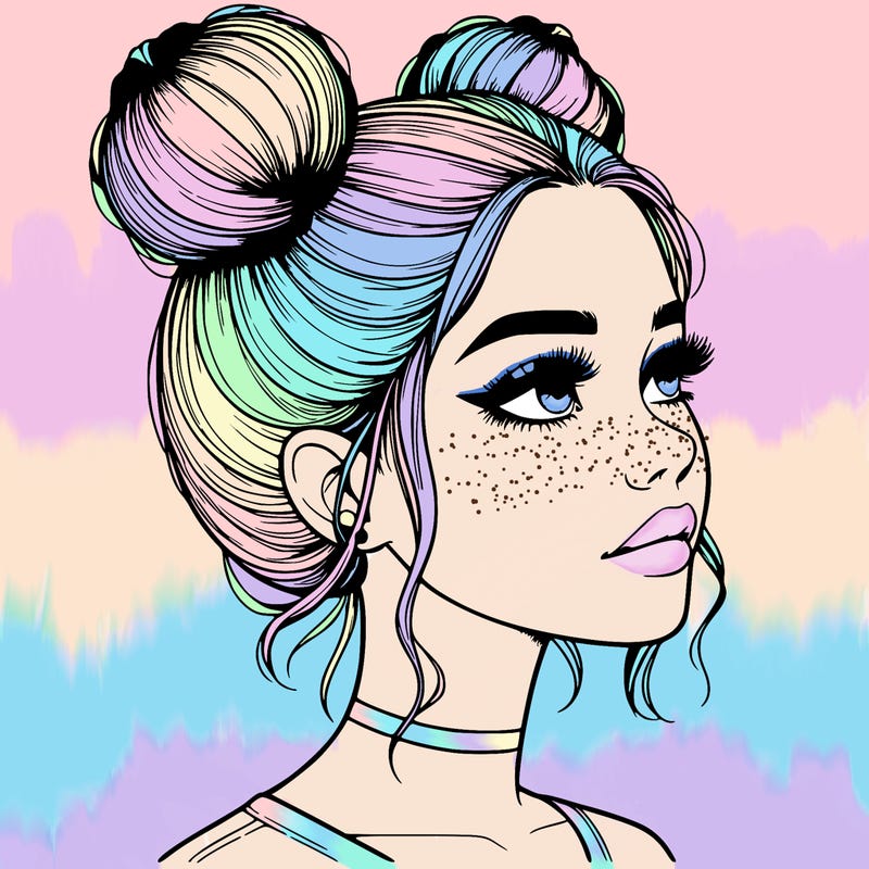 realistic girl with buns on the top of her head