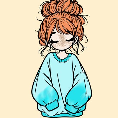 girl with baggy sweatshirt and messy bun